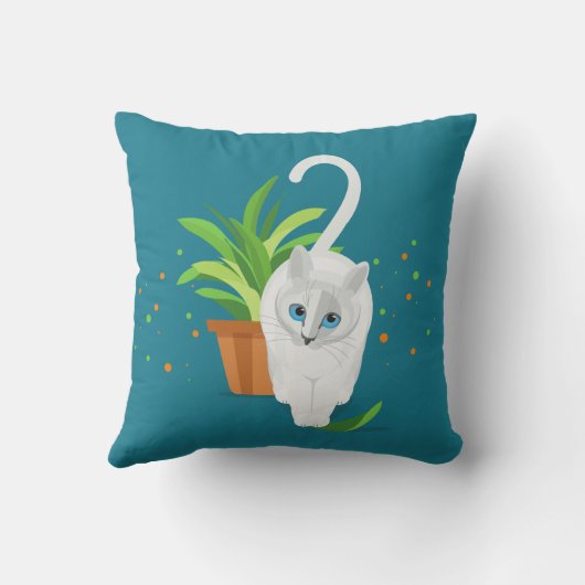 witte kat met rode bal en blad buitenkussen (Achterkant)