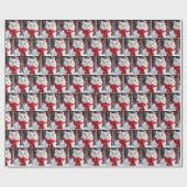 Witte kat met rode sjaal in sneeuwvlokken cadeaupapier (Vlak)