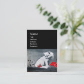 WITTE KAT MET RODE VLINDER MONOGRAM ,parel Visitekaartje (Staand voorkant)