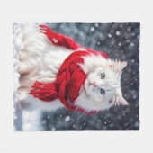 Witte kat met rode winter sjaal fleece deken (Voorkant (Horizontaal))