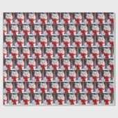 Witte kat met rode wintersjaal cadeaupapier (Vlak)