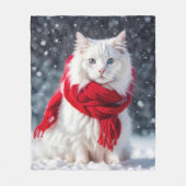 Witte kat met rode wintersjaal fleece deken (Voorkant)