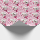 Witte Kat met Roze Boog Cadeaupapier (Hoek)