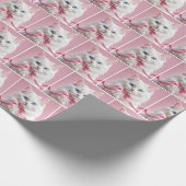 Witte Kat met Roze Boog Cadeaupapier (Hoek)