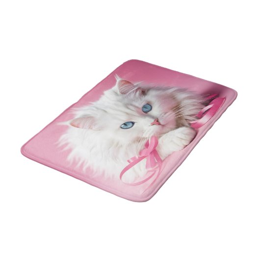 Witte kat met roze linten badmat (Gekanteld)