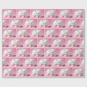 Witte kat met roze linten cadeaupapier (Vlak)