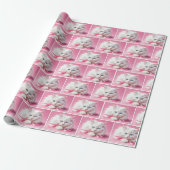 Witte kat met roze linten cadeaupapier (Uitgerold)