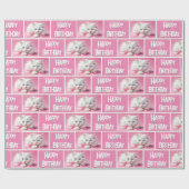 Witte kat met roze linten cadeaupapier (Vlak)