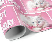 Witte kat met roze linten cadeaupapier (Rol Hoek)
