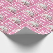 Witte kat met roze linten cadeaupapier (Hoek)