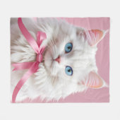 Witte Kat met Roze Linten Fleece Deken (Voorkant (Horizontaal))