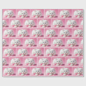 Witte Kat Met Roze Lintjes Cadeaupapier (Vlak)