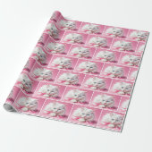 Witte Kat Met Roze Lintjes Cadeaupapier (Uitgerold)