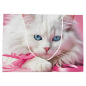 Witte Kat Met Roze Lintjes Groot Cadeauzakje (Achterkant)