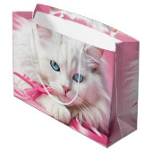 Witte Kat Met Roze Lintjes Groot Cadeauzakje (Achterkant Gekanteld)