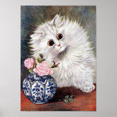 Witte kat met roze rozen, Louis Wain Poster (Voorkant)