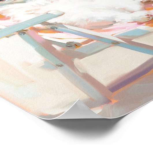 Witte kat met strandstoel en zonnebril Wall Art Poster (Hoek)