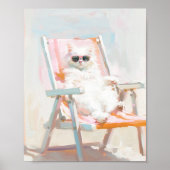 Witte kat met strandstoel en zonnebril Wall Art Poster (Voorkant)