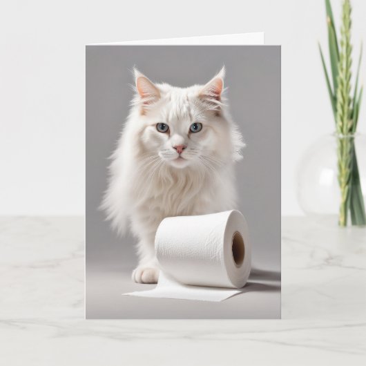 Witte kat met toiletpapier kaart (Voorkant)