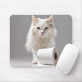 Witte kat met toiletpapier muismat (Met muis)