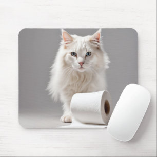 Witte kat met toiletpapier muismat