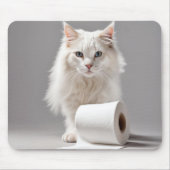 Witte kat met toiletpapier muismat (Voorkant)