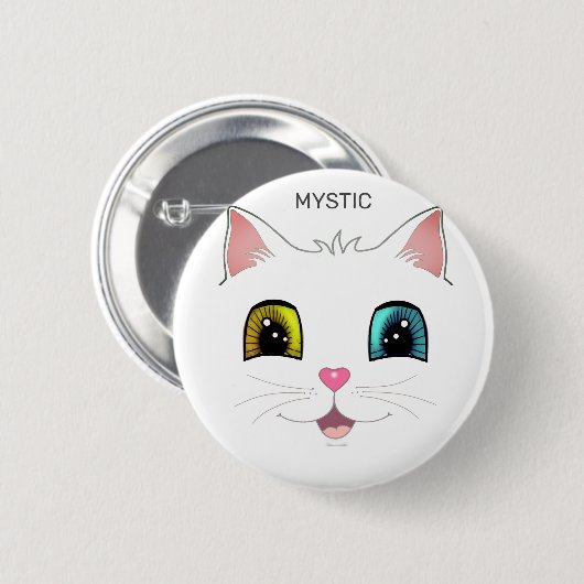 Witte Kat met Twee Verschillende Gekleurde Ogen Ronde Button 5,7 Cm (Voorkant /achterkant)