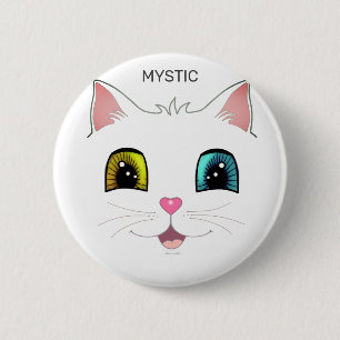 Witte kat met twee verschillende gekleurde ogen ronde button 5,7 cm