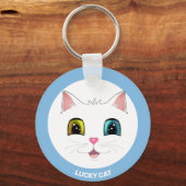 Witte Kat met Twee Verschillende Gekleurde Ogen Sleutelhanger (Voorkant)