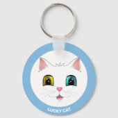 Witte Kat met Twee Verschillende Gekleurde Ogen Sleutelhanger (Achterkant)