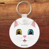 Witte Kat met Twee Verschillende Gekleurde Ogen Sleutelhanger (Voorkant)