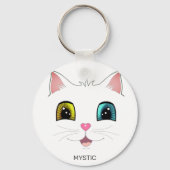 Witte Kat met Twee Verschillende Gekleurde Ogen Sleutelhanger (Achterkant)
