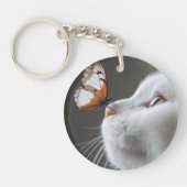 Witte kat met vlinder sleutelhanger (Voorkant)