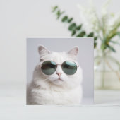 Witte kat met zonnebril, koele katachtige, heerlij kaart (Staand voorkant)