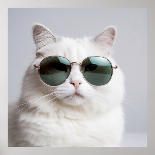 Witte kat met zonnebril, koele katachtige, heerlij poster