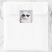 Witte kat met zonnebril, koele katachtige, heerlij vierkante sticker (Tas)