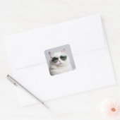 Witte kat met zonnebril, koele katachtige, heerlij vierkante sticker (Envelop)