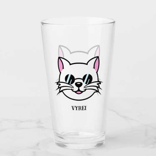 Witte kat met zwarte bril / zonnebril glas (Voorkant)