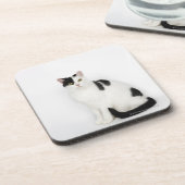 Witte kat met zwarte vlekken bier onderzetter (Linkerzijde)