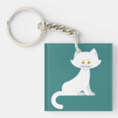 Witte Kat Minimalistische Kitten Sleutelhanger (Voorkant)