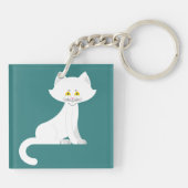 Witte Kat Minimalistische Kitten Sleutelhanger (Achterkant)