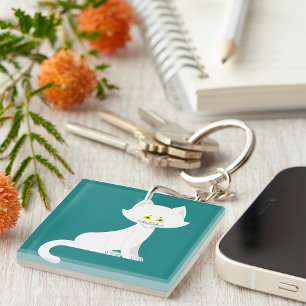 Witte Kat Minimalistische Kitten Sleutelhanger