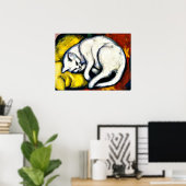 Witte kat, mooie kunst, poster (Thuiskantoor)