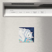 Witte kat op bloemenquiltmagneet magneet (Insitu (Vaatwasser))