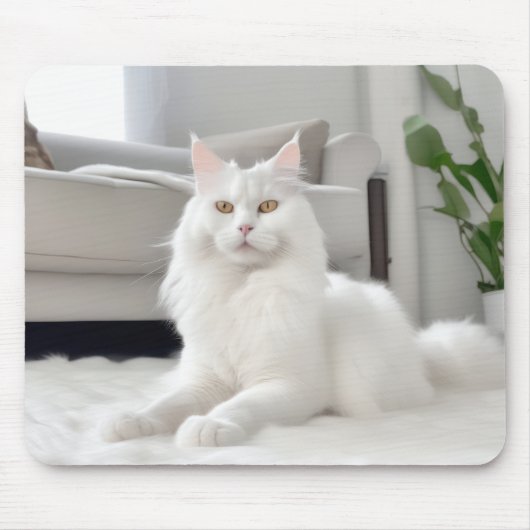 Witte kat op bontkleed muismat (Voorkant)