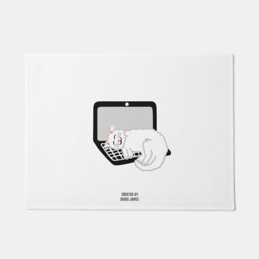 Witte kat op de klepmat van de laptop deurmat (Voorkant)