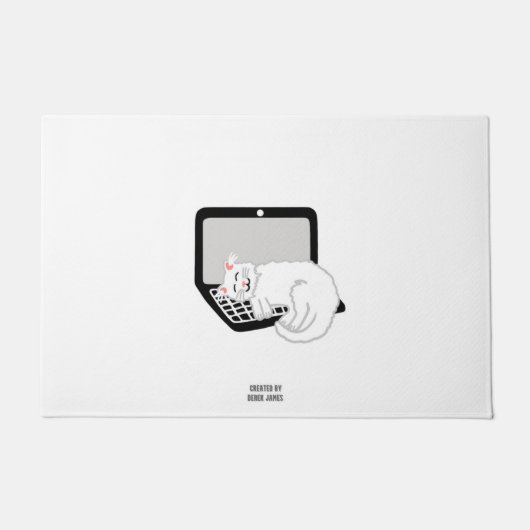 Witte kat op de klepmat van de laptop deurmat (Voorkant)