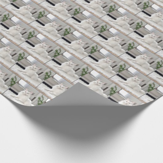 Witte kat op een bonttapijt cadeaupapier (Hoek)