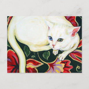 Witte kat op een kussen briefkaart