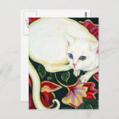 Witte kat op een kussen briefkaart (Voorkant / Achterkant)